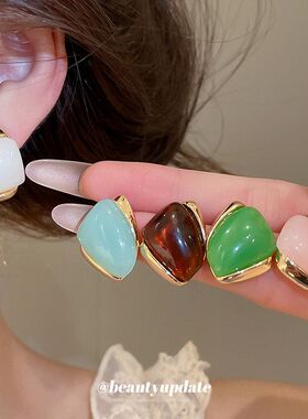 欧美精致银针树脂几何方形耳钉