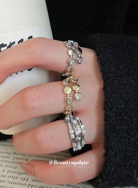 锆石三层珍珠开口戒指休闲简约