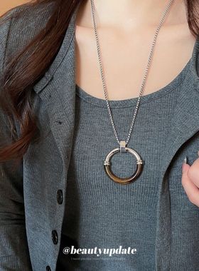 树脂几何圆形拼接吊坠项链复古