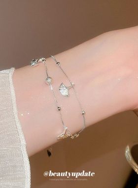 树叶银杏叶流苏吊坠双层手链冷淡