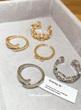 韩系ins锆石蝴蝶结开口戒指轻奢