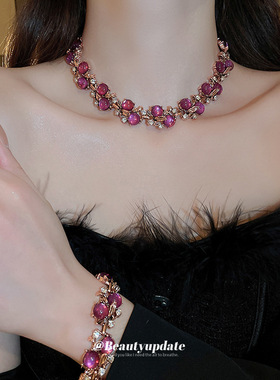 镶钻花朵中古项链手套装法