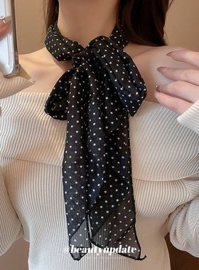 韩系长条波点丝巾项链女轻奢高级