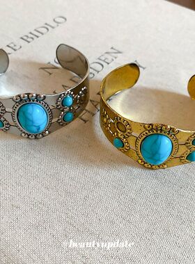 中古vintage金属花朵开口手镯波