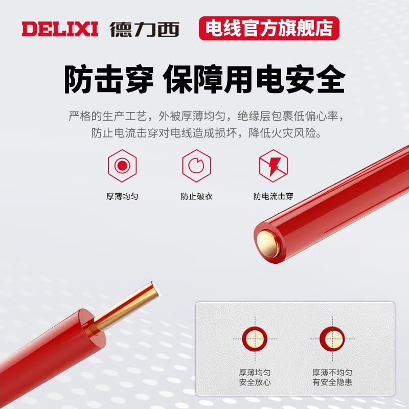 德力西（DELIXI）电线电缆BV10平方铜芯电线国标七股单芯硬线家装-图2