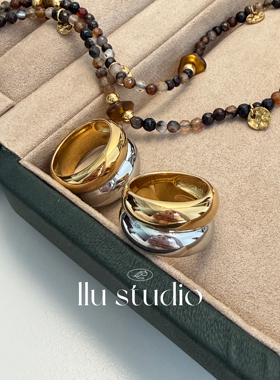 LLuStudio流金碎影高级感光面金银双色戒指女个性甜酷拼色双指环