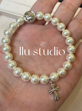 LLuStudio高品质重工十字架满钻轻奢珍珠项链锁骨链手链耳钉