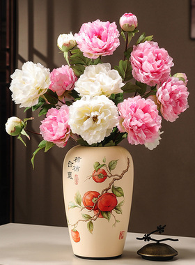 新中式事事如意柿子陶瓷花瓶摆件客厅入门玄关家居乔迁新居装饰品