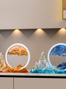 新中式假山流沙画摆件轻奢高档客厅玄关电视柜直播间办公室装饰品