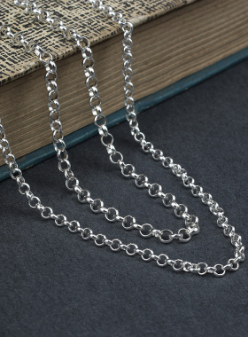 纯银银链做旧银o字链情侣银珍珠