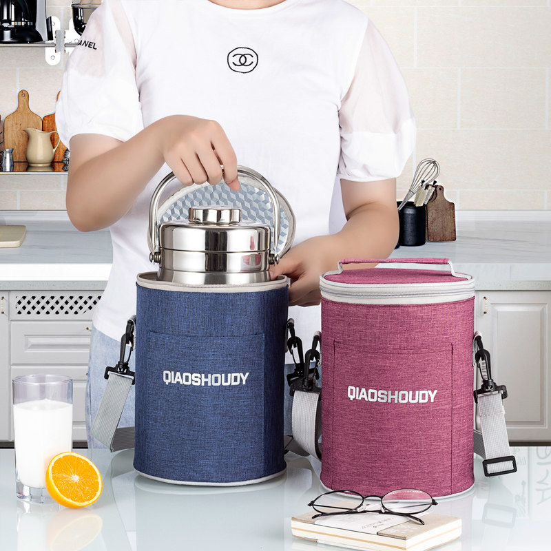 饭包手提保温袋子铝箔加厚学生饭盒袋上班族带饭圆形保温桶手提袋