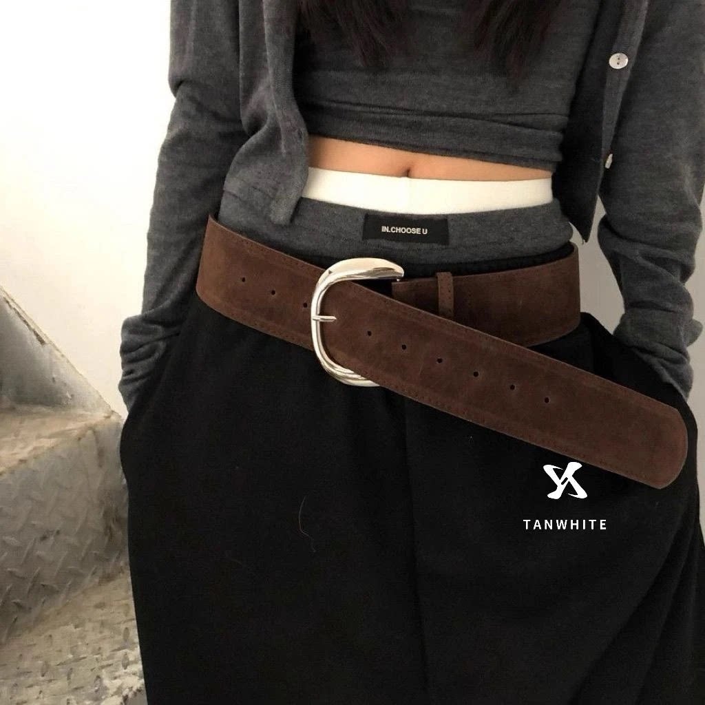 小众复古个性仿麂皮绒面宽边腰带网红同款时尚百搭皮带裤带装饰带