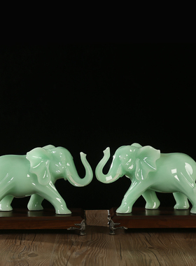 玉石大象摆件一对客厅招财风水象