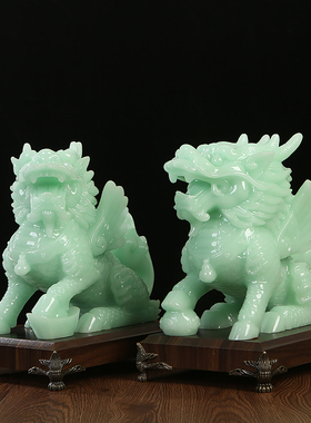 玉石招财麒麟摆件风水办公室摆设