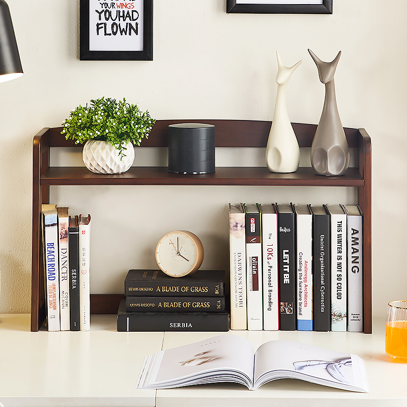书架桌面置物架简约大气卧室办公室实木小型架子书桌收纳整理书柜 - 图0
