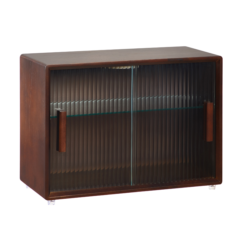 餐边收纳柜带门防尘咖啡杯茶具置物架实木桌面收纳盒感应灯储物柜 - 图3