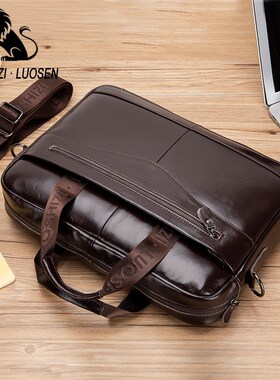 fashion Genuine leather men's Briefcase vintage cow leather