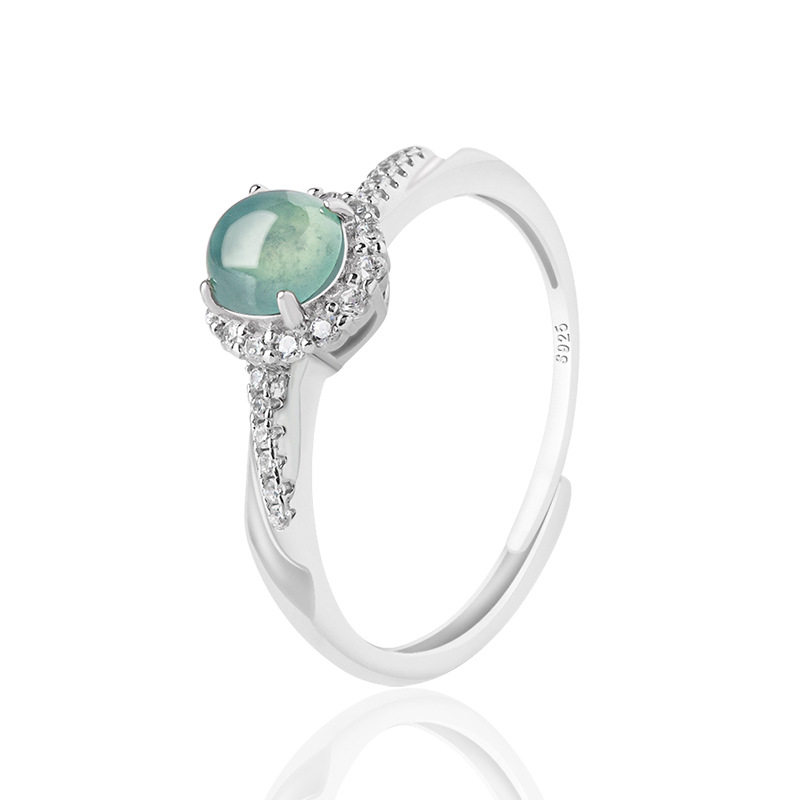 Cuiyingfu blue water ring S925 silver set