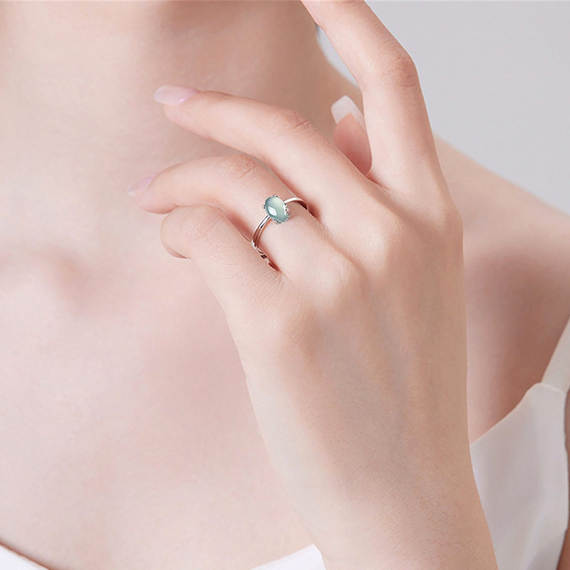 Cui Ying Fu S925 silver inlaid emerald blue water ring