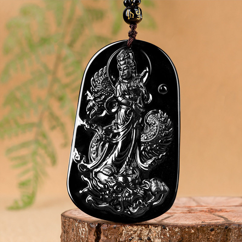 翠莹福天然墨翠a货翡翠骑龙观音龙牌玉石吊坠冰种挂件玉佩mc02