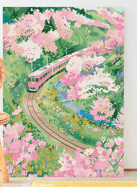 数字油画diy填色风景画治愈系油彩画手工涂色填充解压装饰画