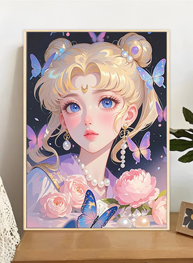 美少女战士卡通diy数字油画手工丙烯填充填色手绘卡通涂鸦挂画