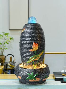 流水喷泉客厅办公室生财摆件风车水轮家居装饰加湿球落地开业礼品