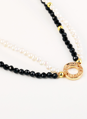 天然淡水珍珠黑尖晶叠戴手链女