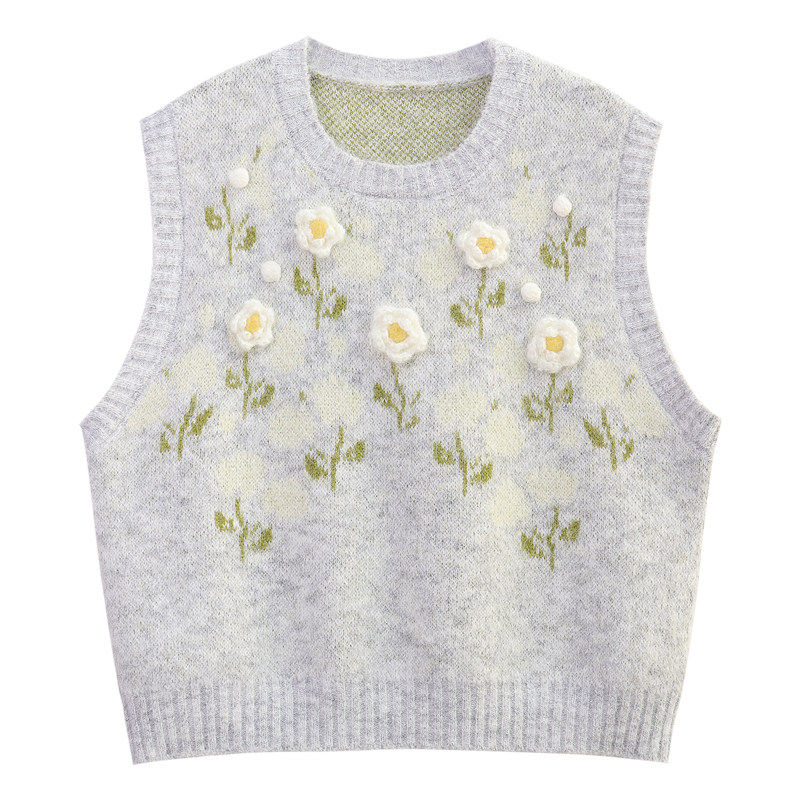 胖薯大码韩系时尚叠穿针织马甲女秋季花朵少女感休闲甜美短款马夹,淘宝优惠券,粉丝福利购,淘宝优惠卷