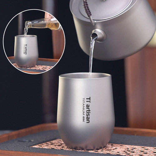 钛工匠纯钛水杯户外露营双层防烫咖啡杯钛合金功夫茶杯主人杯钛杯 - 图3