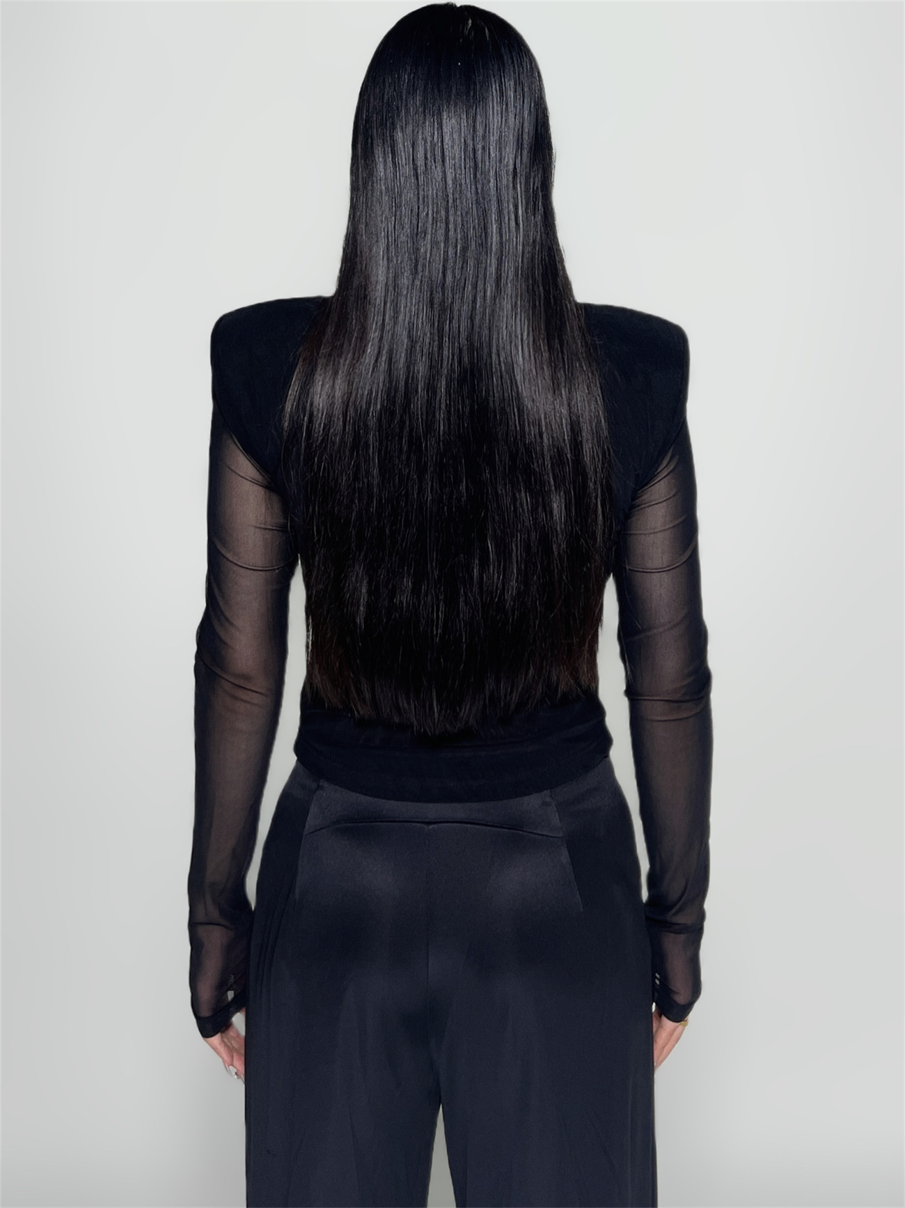 BW 夏季新款设计感女夏气质黑色长袖性感上衣 - 图2