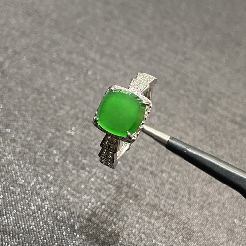 天然危地马拉翡翠A货冰种满绿戒指925银镶方糖戒指女款方戒 - 图3