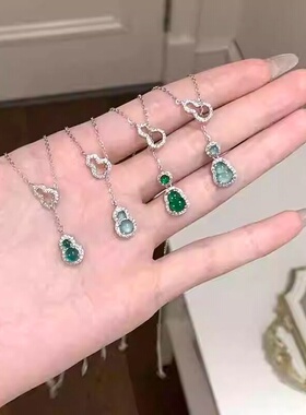 「福禄双全」S999纯银蓝水葫芦镶满钻项链新中式玉髓锁骨链送闺蜜