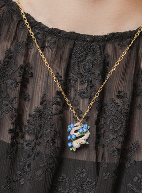 Palnartpoc手作白蛇蓝花项链