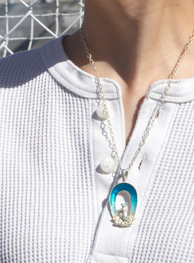 Palnartpoc蓝天白云小兔子项链