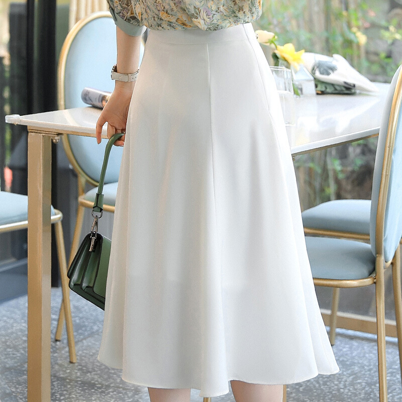 新款高货半身裙中长款女高腰2021年夏季a字裙白色裙子韩版气质遮 - 图2
