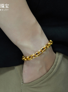 黑金六字真言环形黄金手链男女款