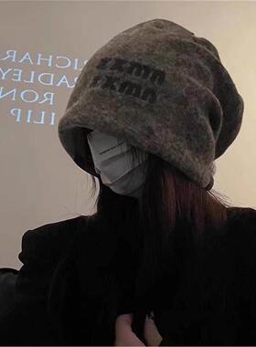 小冷日系保暖显脸堆堆秋冬季帽子女灰色慵懒风帽大头围百搭包头帽
