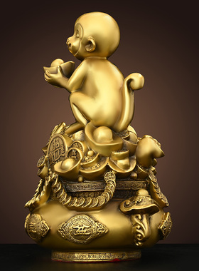 铜猴子摆件金猴献宝聚宝盆猴