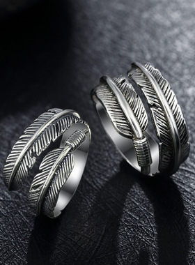 日本coss koko复古天使之愿银开口情侣对戒女羽毛戒指男高桥吾郎