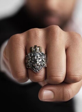 日本coss koko狮王戒指环皇冠锆石男开口可调节流行时尚朋克