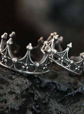 日本coss koko哥特风《皇冠》银男女戒指  美式复古暗黑王冠情侣