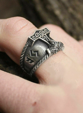 日本coss koko雷神之锤戒指北欧维京人好运符文戒指男欧美个性