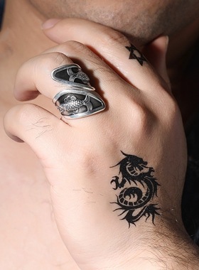 日本coss koko复古银戒指流行男款个性指环宽版男女食指银年年有