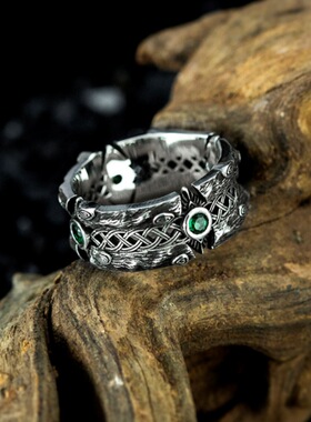 日本coss koko原创｜祖母绿戒指男银绿锆石高级感情侣开口戒指