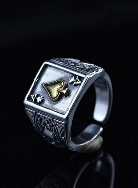 日本coss koko银黑桃a嘻哈戒指潮牌个性小众设计开口可调节重工