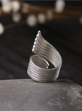 日本coss koko银时尚宽版指环优雅大方拉丝面开口戒指个性翅膀