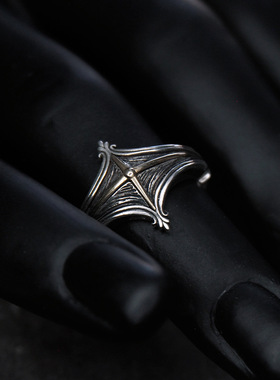 日本coss koko工作室银原创芒星十字星痕菱形戒指个性复古欧美