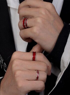 日本coss koko新款银925戒指小众设计冷淡风暗黑本命年红色男女