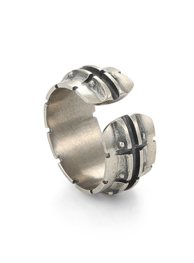 日本coss koko原创设计机车履带戒指男银个性时尚开口指环单身戒